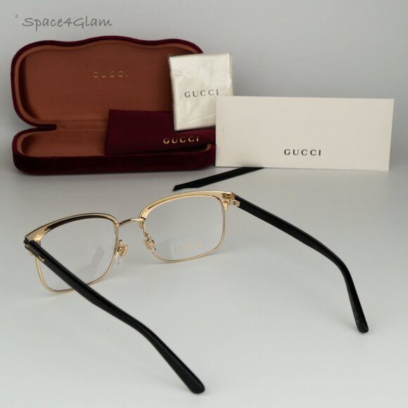 BRAND NEW Gucci GG1448O 001 Gold Black Demo Rectangle Unisex Eyeglasses - Picture 9 of 10
